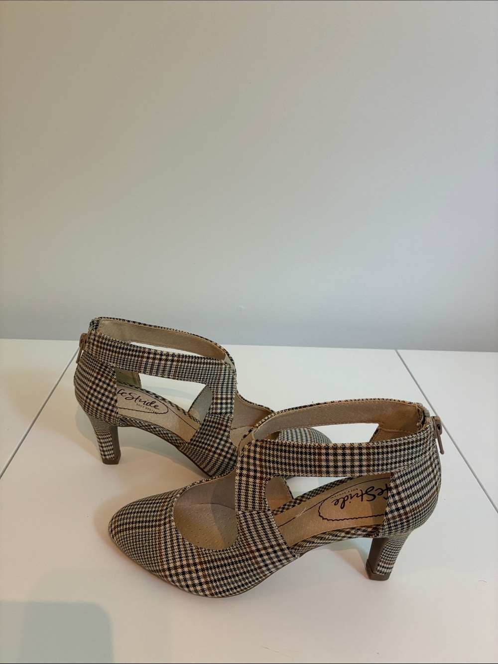 Life Stride Plaid Cutout Heels in Brown and Black
